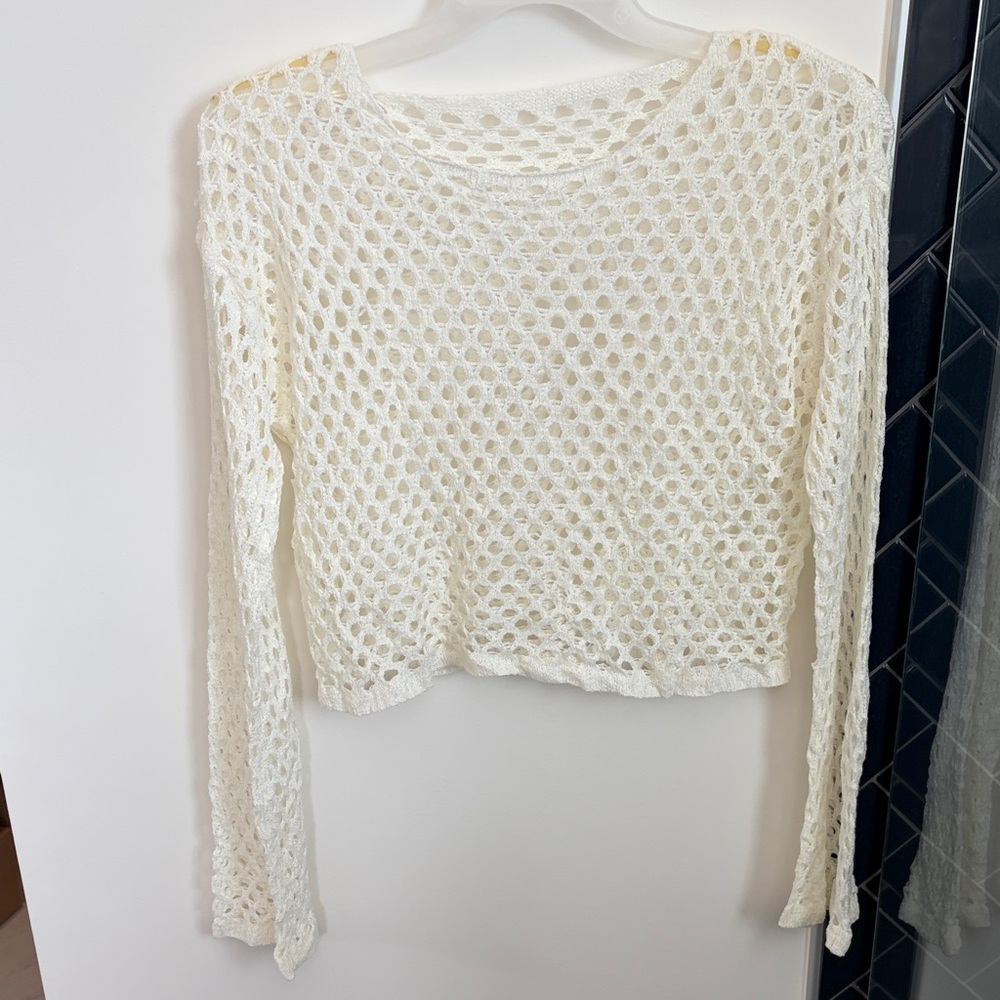 Cream Crochet Long Sleeve Top